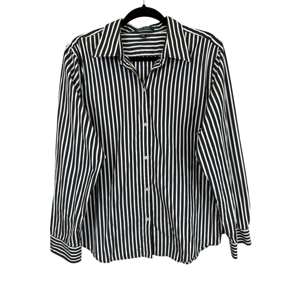 Lauren Ralph Lauren Black And White Striped Button Down Shirt Size XL